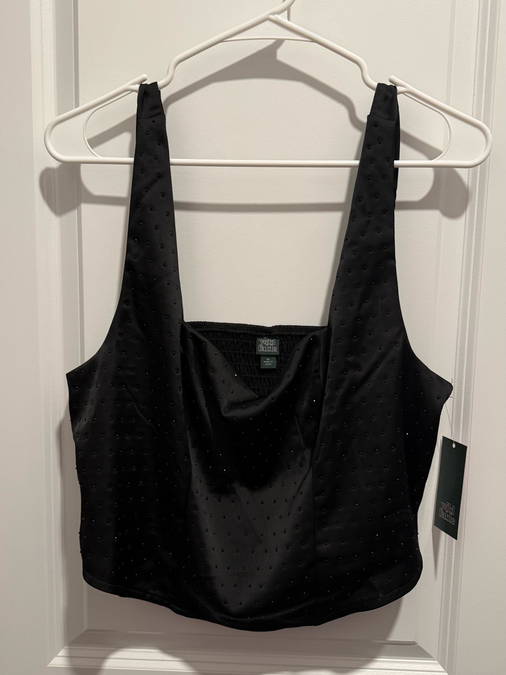 Wild Fable - XL Black Embellished Satin Crop Tank, NWT